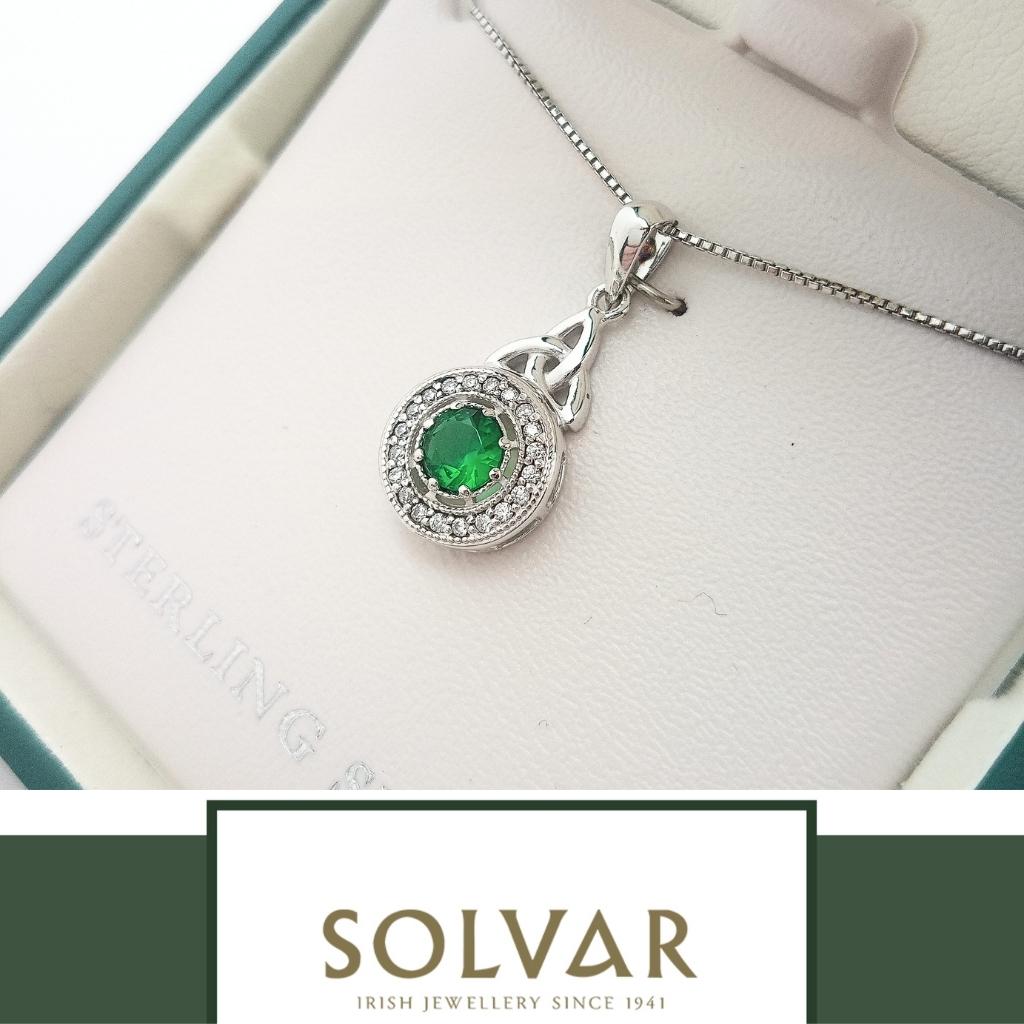 Sterling Silver Green Cubic Zirconia Trinity Knot Necklace