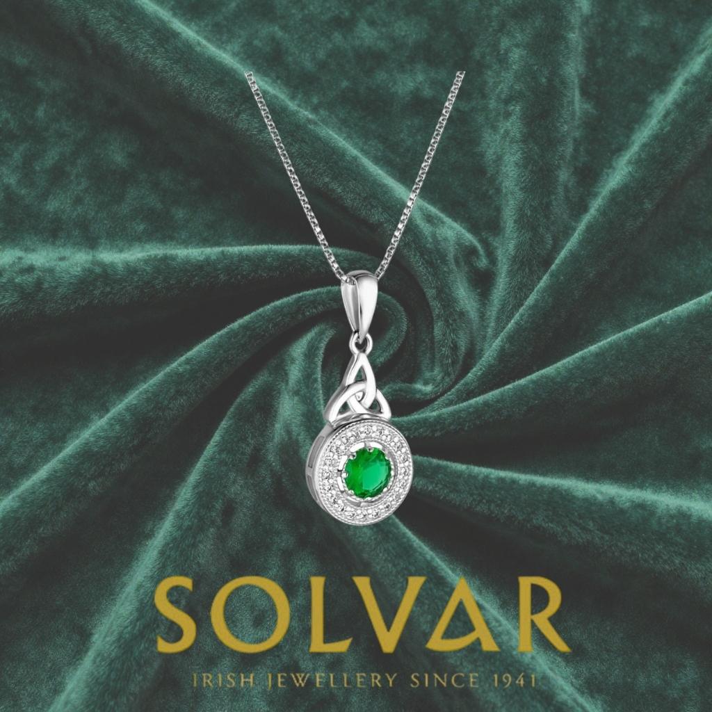 Sterling Silver Green Cubic Zirconia Trinity Knot Necklace