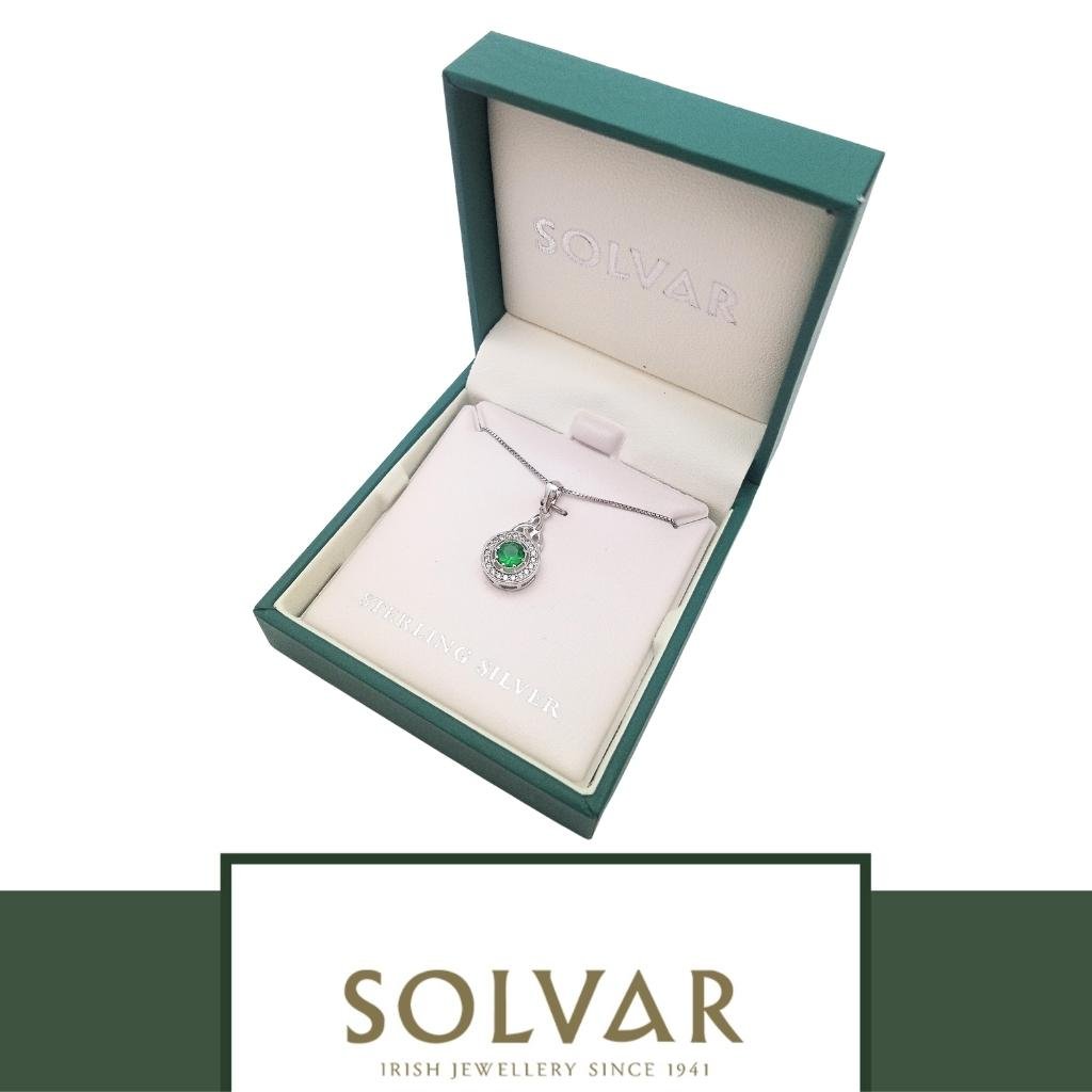 Sterling Silver Green Cubic Zirconia Trinity Knot Necklace