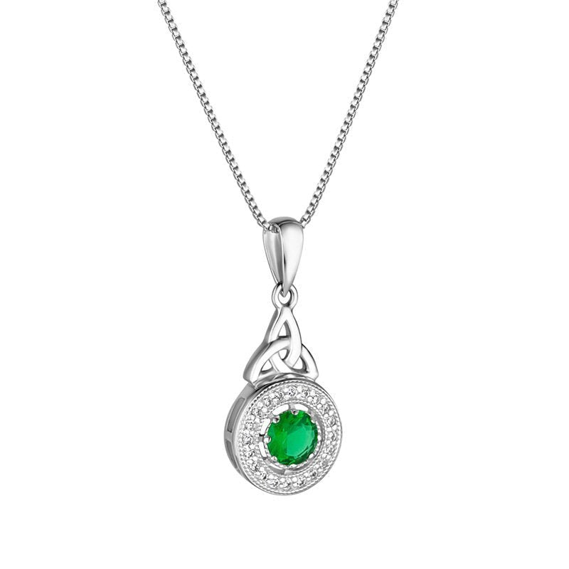 Sterling Silver Green Cubic Zirconia Trinity Knot Necklace - The Celtic Gift Store - Necklaces
