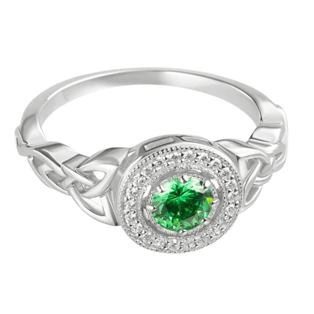 Sterling Silver Green Cubic Zirconia Trinity Knot Ring