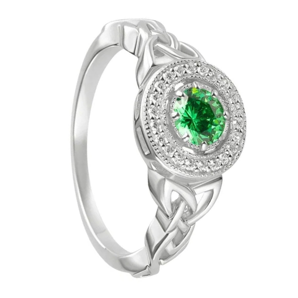 Sterling Silver Green Cubic Zirconia Trinity Knot Ring