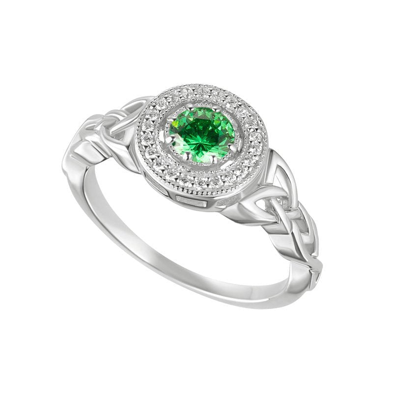 Sterling Silver Green Cubic Zirconia Trinity Knot Ring - The Celtic Gift Store - Rings