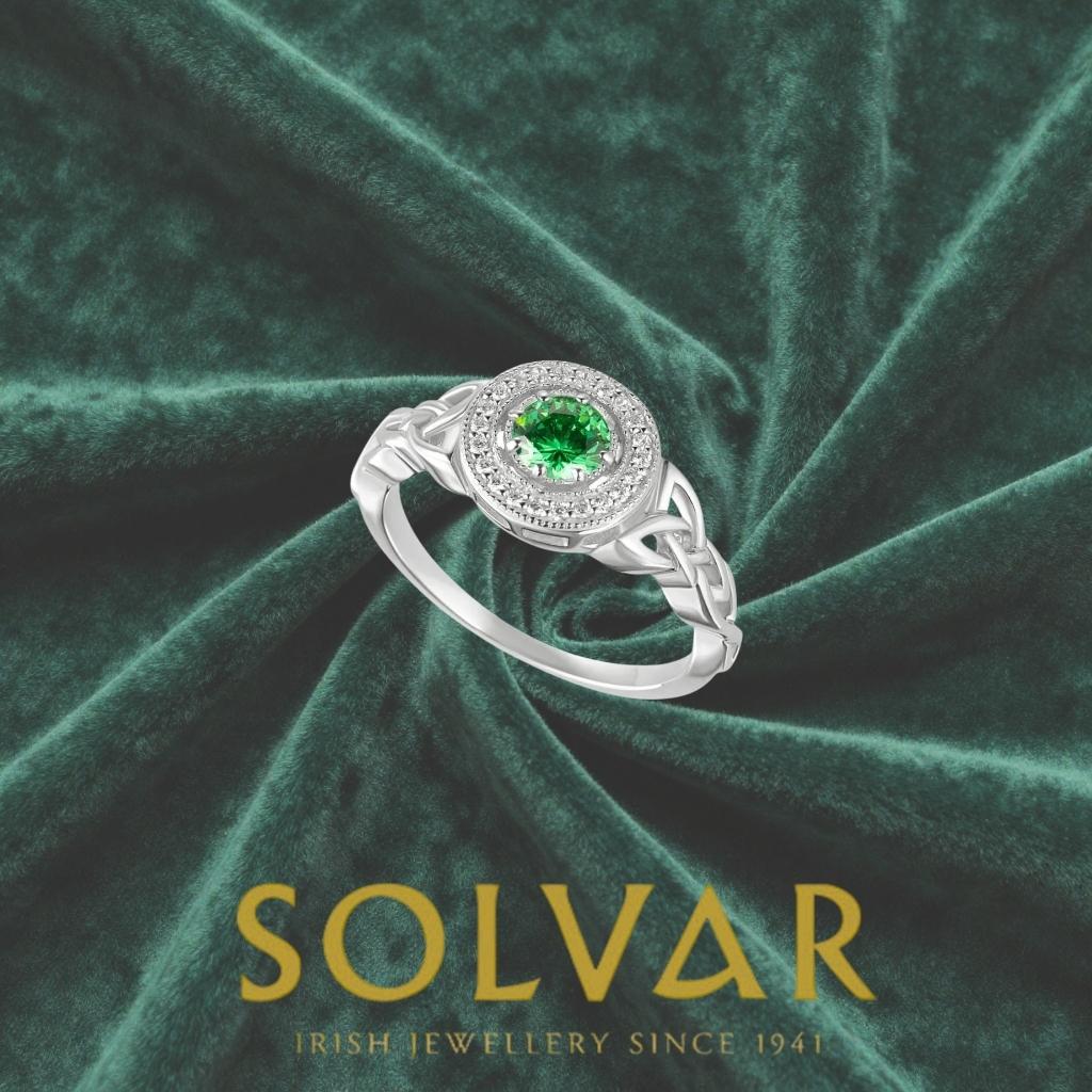 Sterling Silver Green Cubic Zirconia Trinity Knot Ring