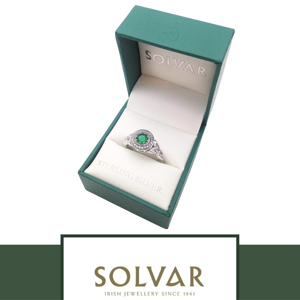 Sterling Silver Green Cubic Zirconia Trinity Knot Ring