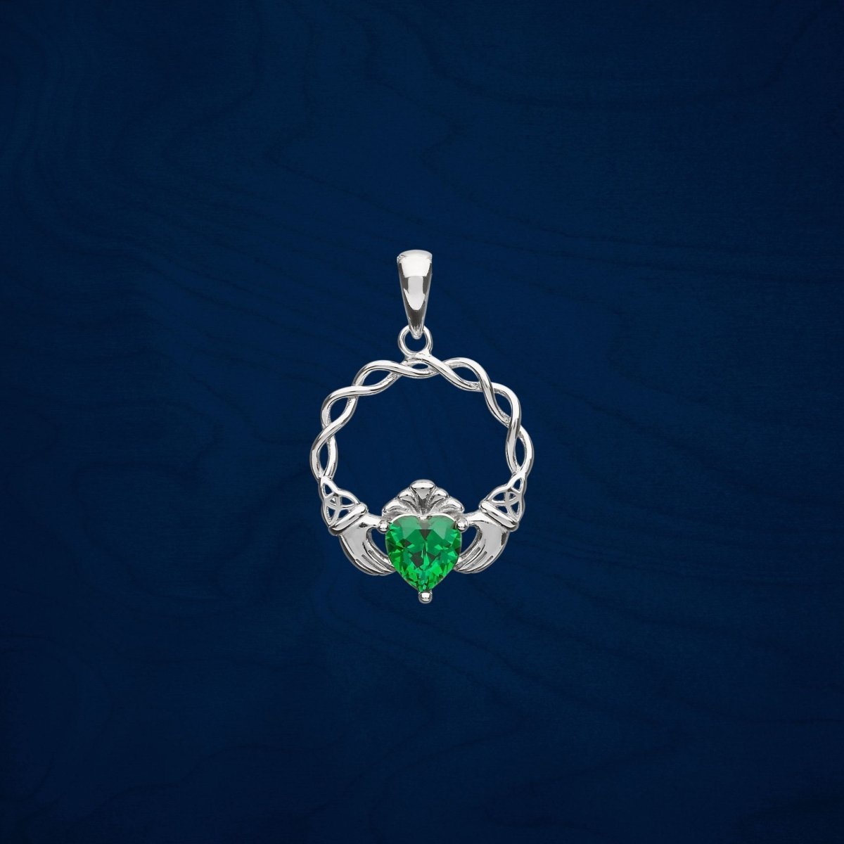 Sterling Silver Green CZ Claddagh Necklace - The Celtic Gift Store - Necklaces