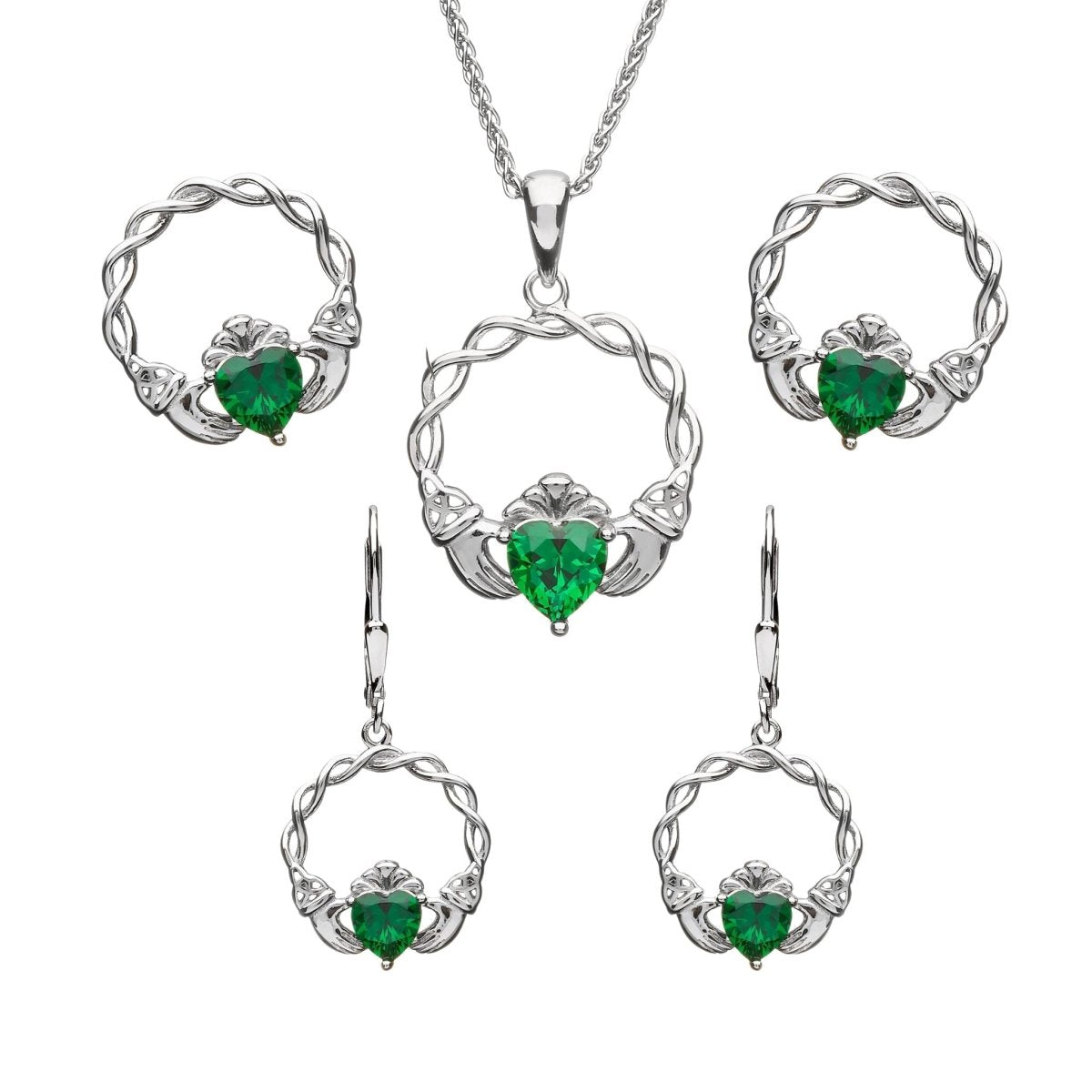 Sterling Silver Green CZ Claddagh Stud Earrings - The Celtic Gift Store - Earrings