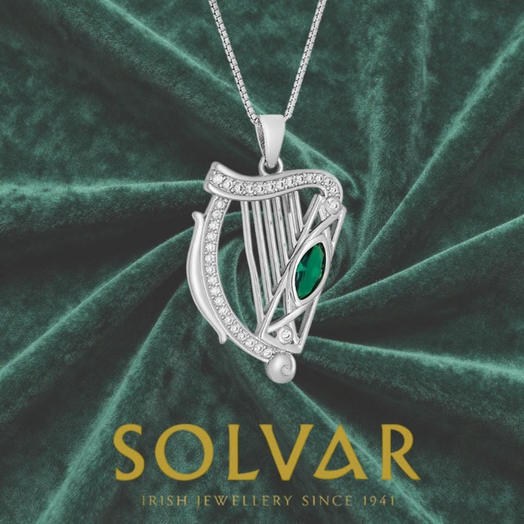Sterling Silver Green Cz Harp Necklace by Solvar Jewelry - Necklaces