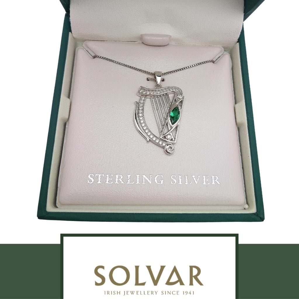 Sterling Silver Green Cz Harp Necklace by Solvar Jewelry - Necklaces