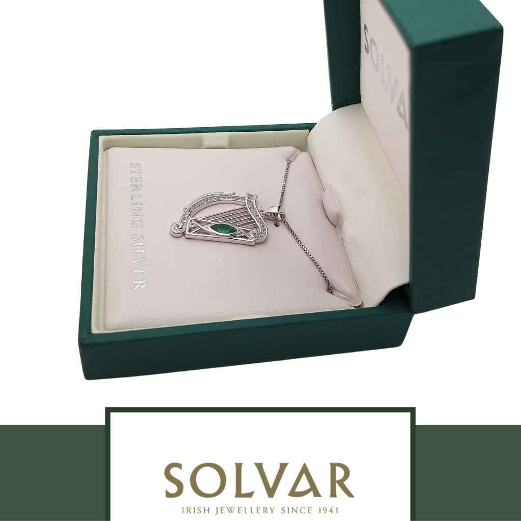 Sterling Silver Green Cz Harp Necklace by Solvar Jewelry - Necklaces