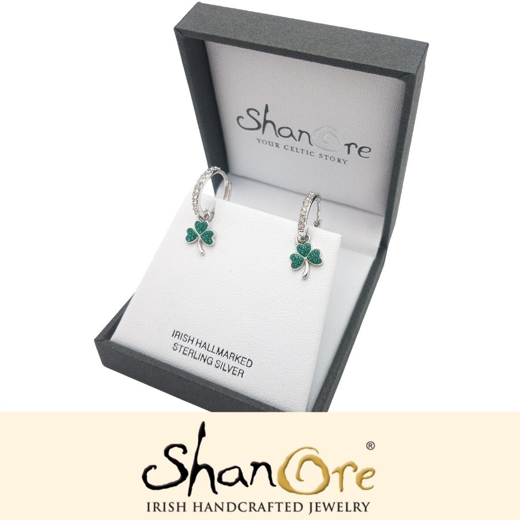 Sterling Silver Green CZ Shamrock Earrings