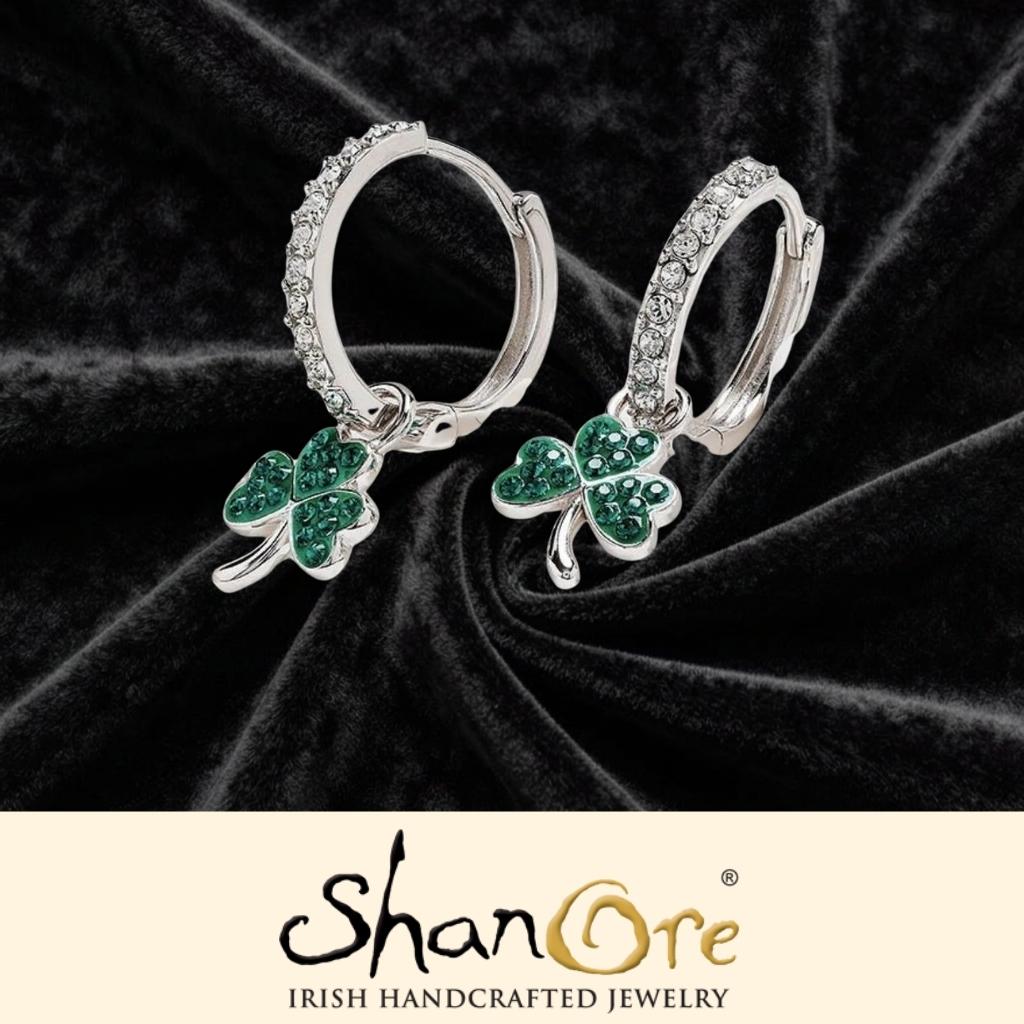 Sterling Silver Green CZ Shamrock Earrings