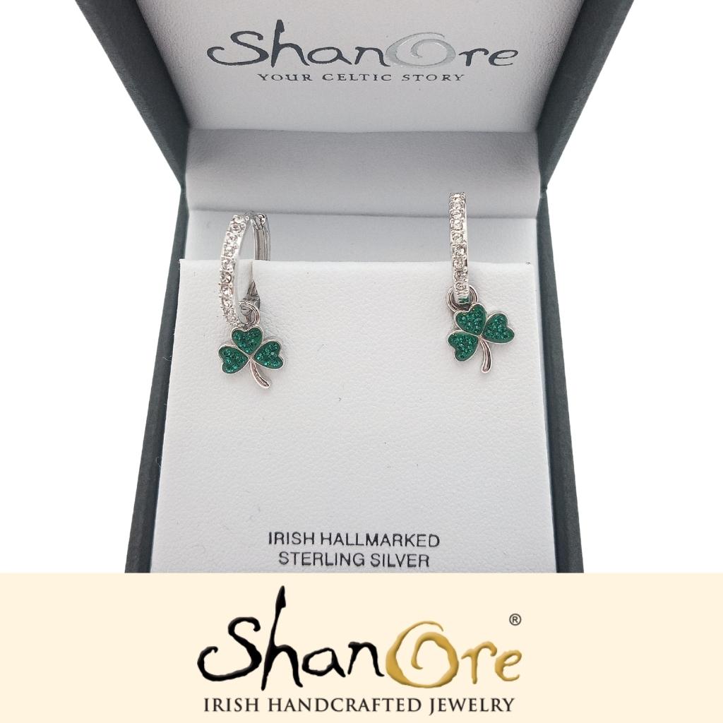 Sterling Silver Green CZ Shamrock Earrings