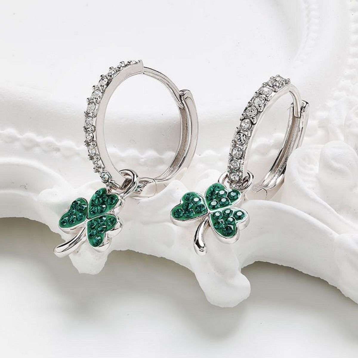 Sterling Silver Green CZ Shamrock Earrings