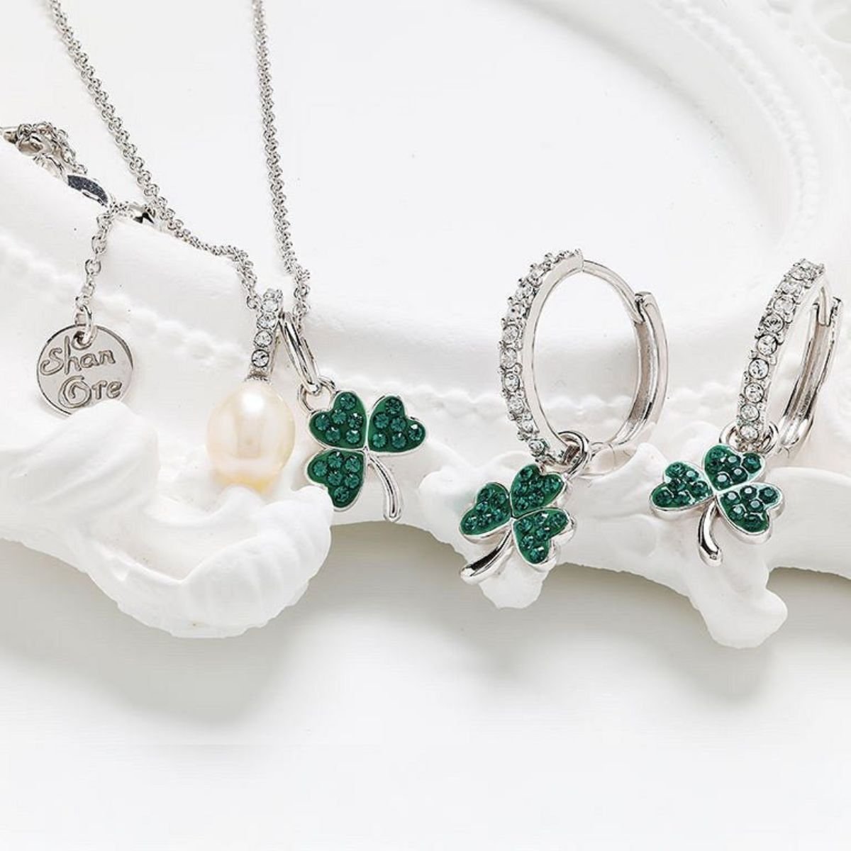 Sterling Silver Green CZ Shamrock Earrings