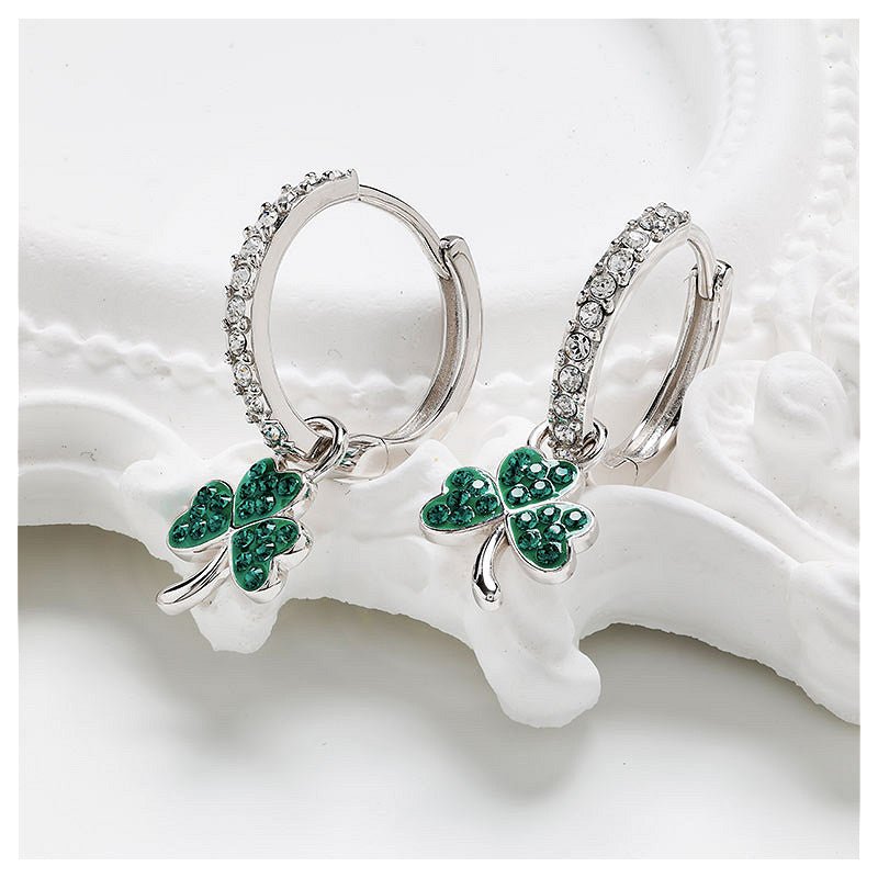 Sterling Silver Green CZ Shamrock Earrings