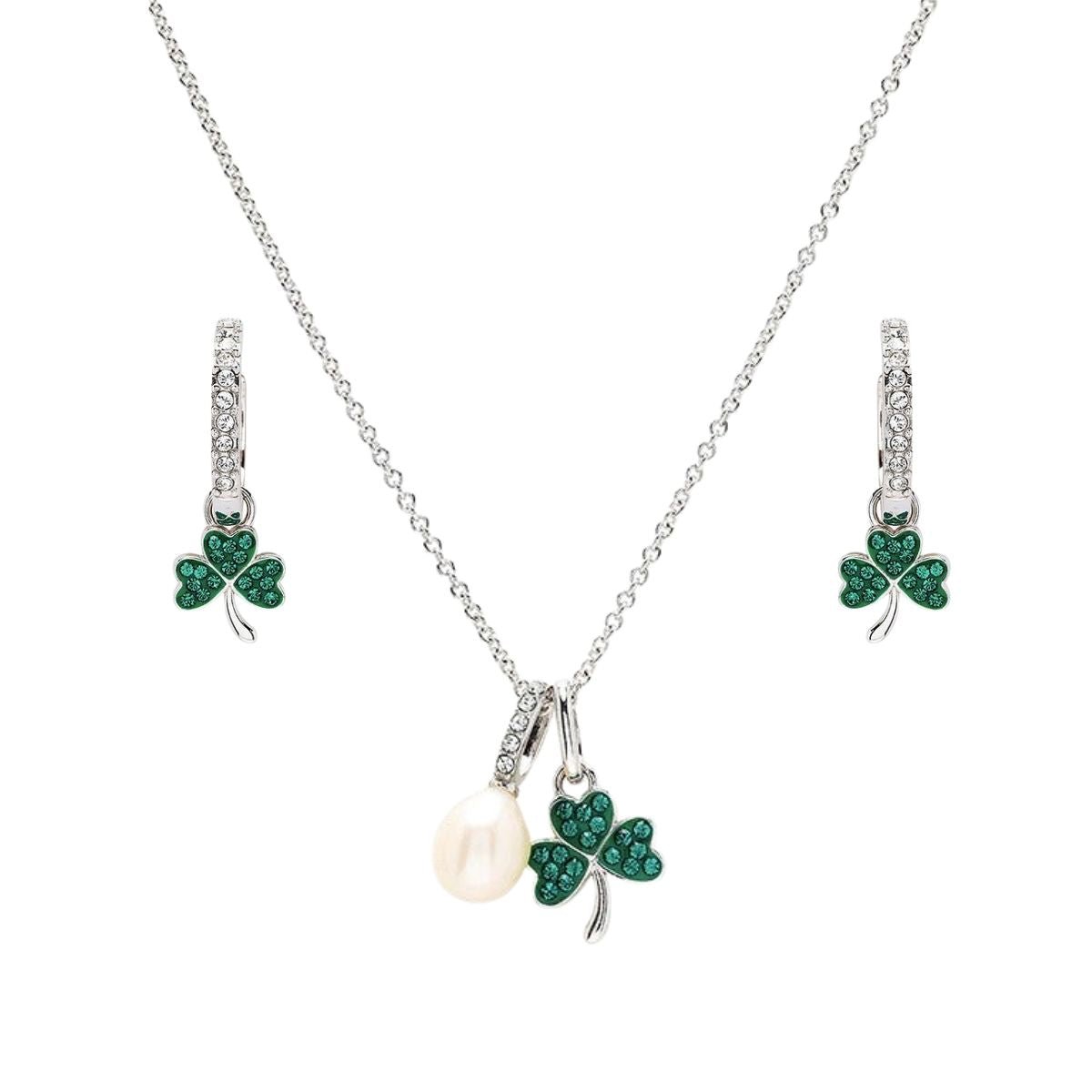 Sterling Silver Green CZ Shamrock Earrings