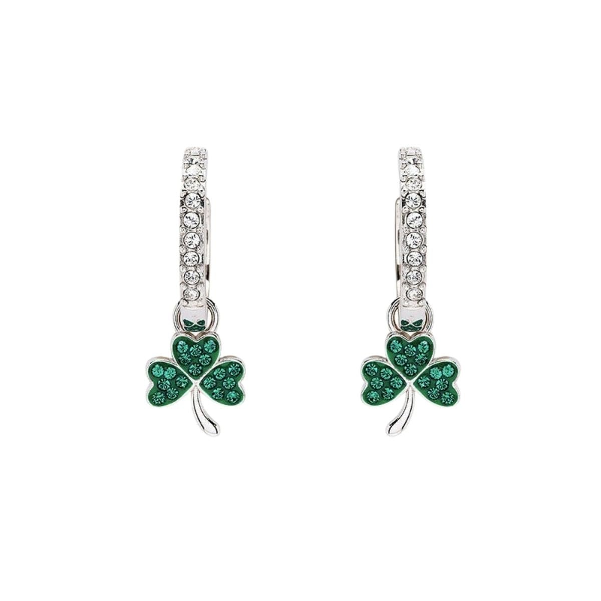 Sterling Silver Green CZ Shamrock Earrings