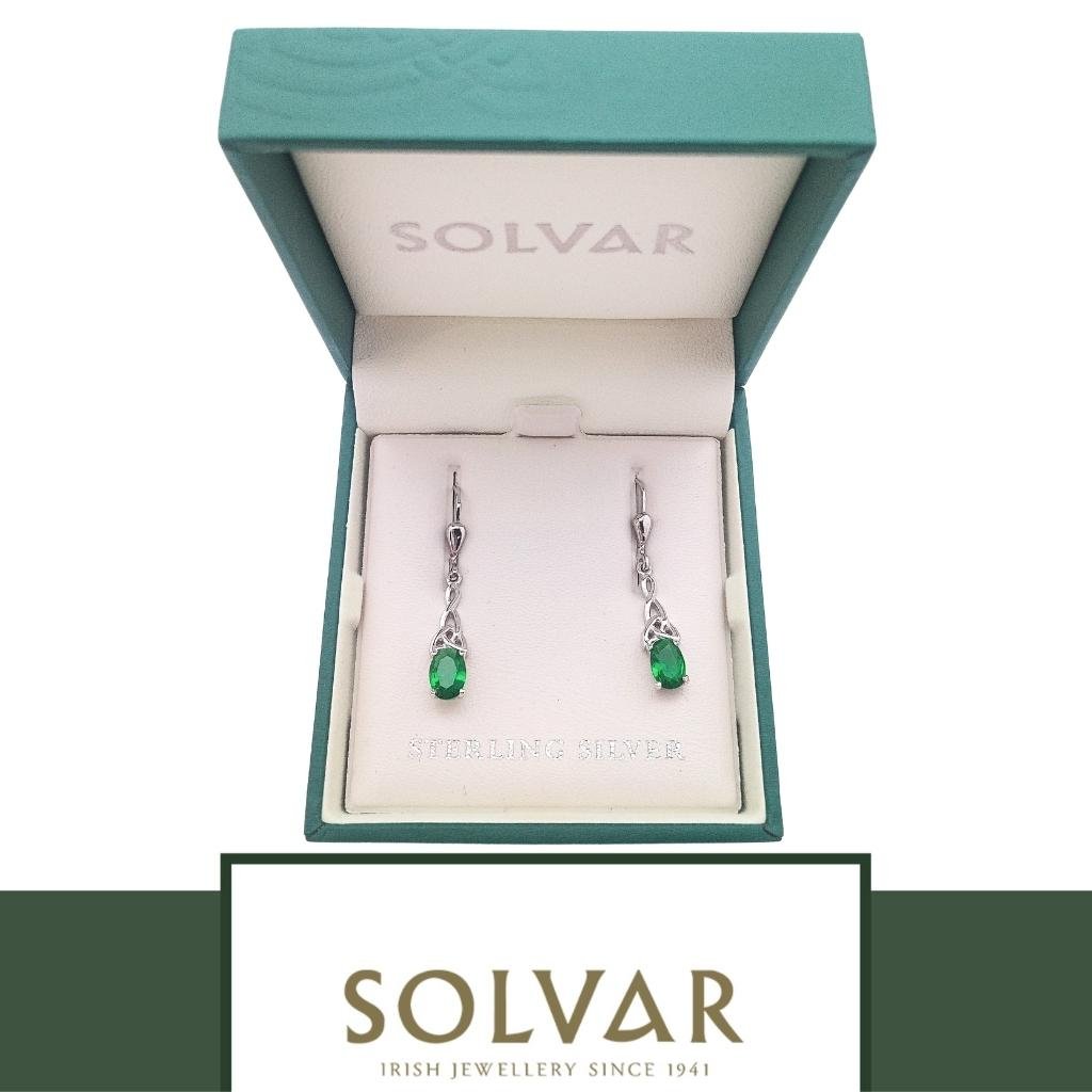 Sterling Silver Green CZ Trinity Knot Earrings
