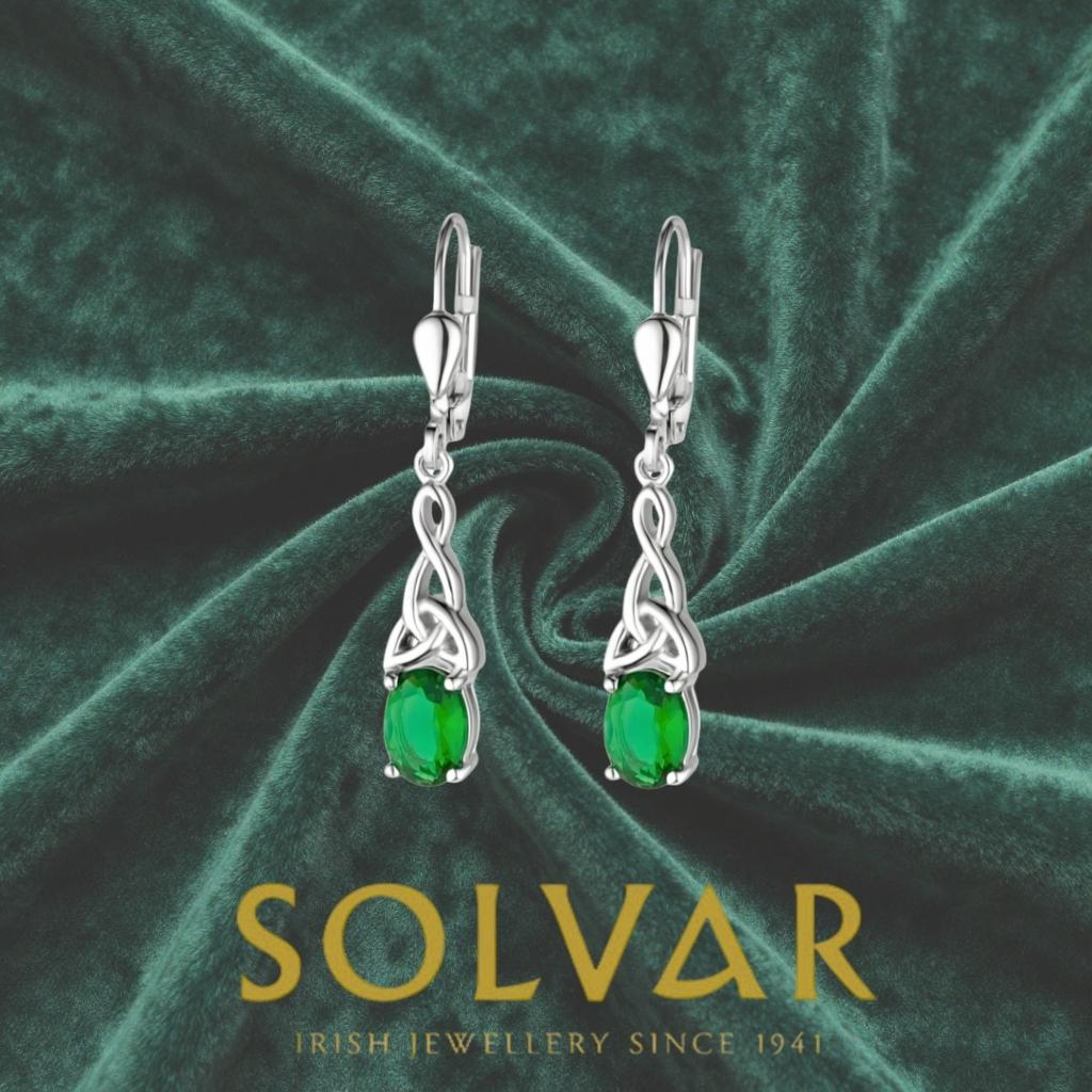 Sterling Silver Green CZ Trinity Knot Earrings