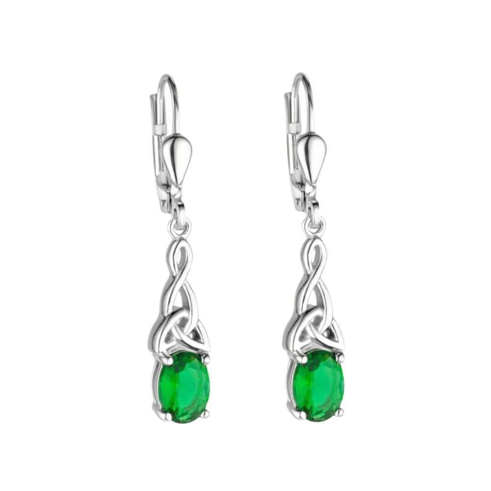 Sterling Silver Green CZ Trinity Knot Earrings - The Celtic Gift Store - Earrings