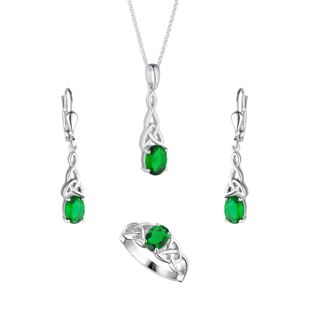 Sterling Silver Green CZ Trinity Knot Earrings