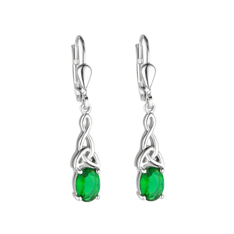 Sterling Silver Green CZ Trinity Knot Earrings - The Celtic Gift Store - Earrings