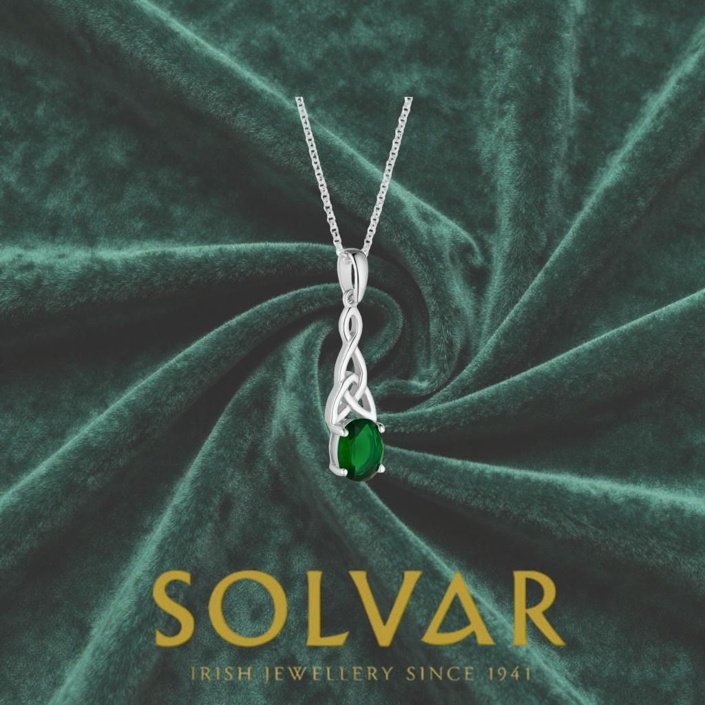 Sterling Silver Green CZ Trinity Knot Necklace