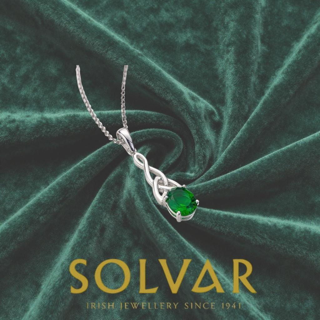 Sterling Silver Green CZ Trinity Knot Necklace