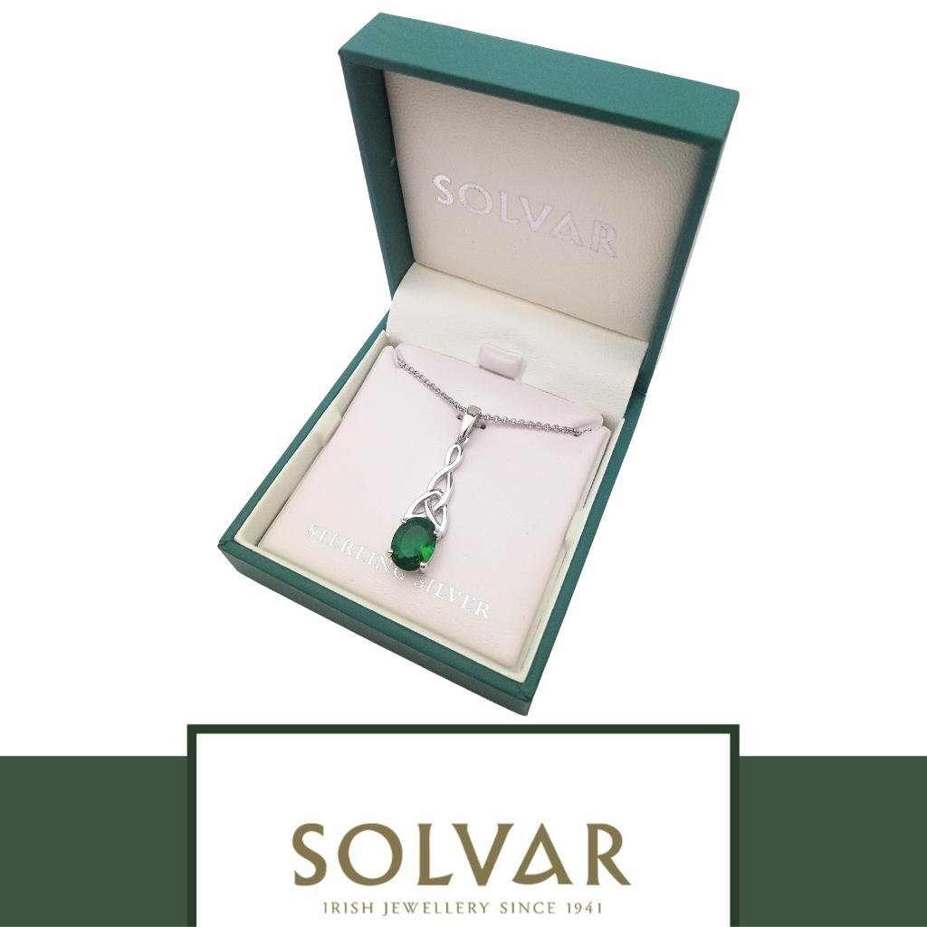 Sterling Silver Green CZ Trinity Knot Necklace
