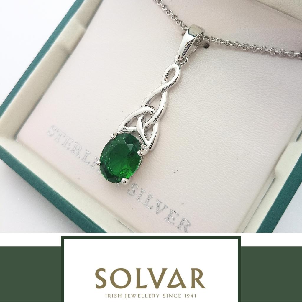 Sterling Silver Green CZ Trinity Knot Necklace