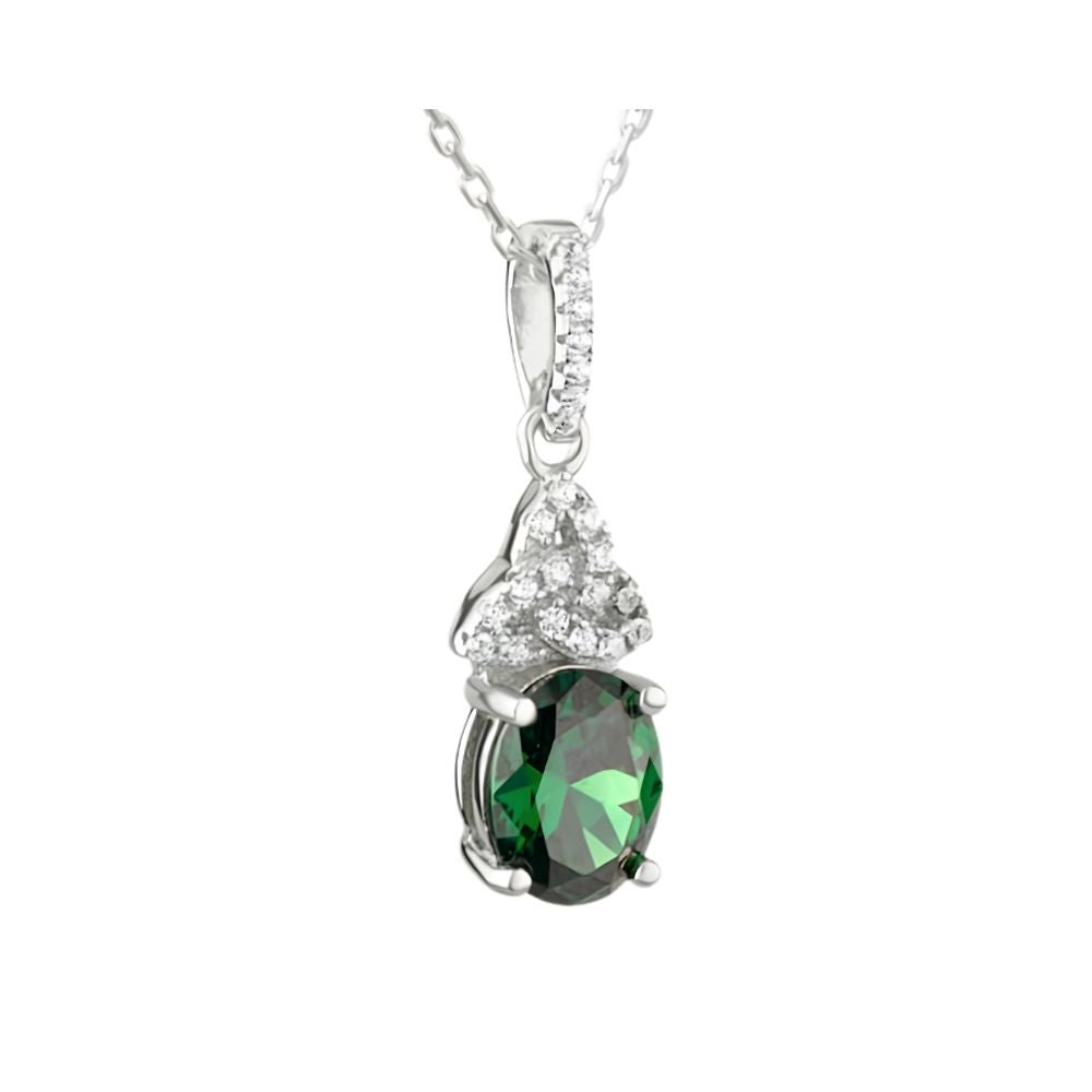 Sterling Silver Green CZ Trinity Knot Necklace - The Celtic Gift Store - Necklaces