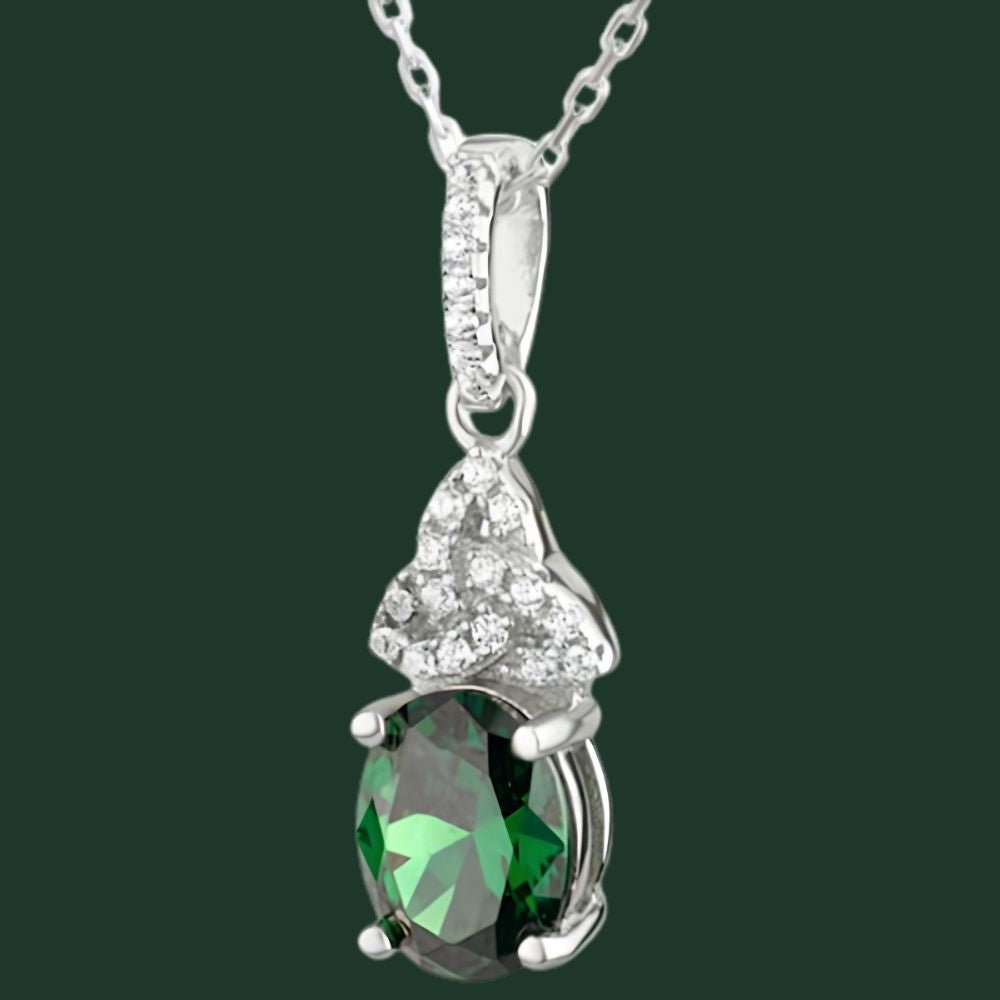 Sterling Silver Green CZ Trinity Knot Necklace
