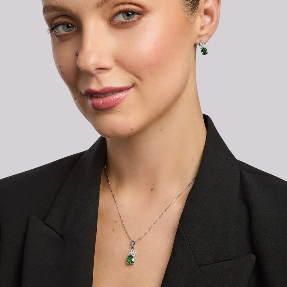 Sterling Silver Green CZ Trinity Knot Necklace