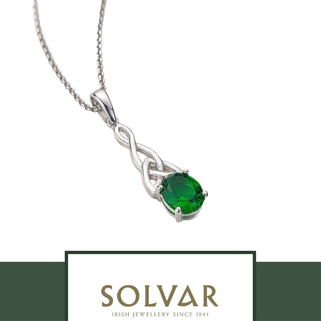 Sterling Silver Green CZ Trinity Knot Necklace
