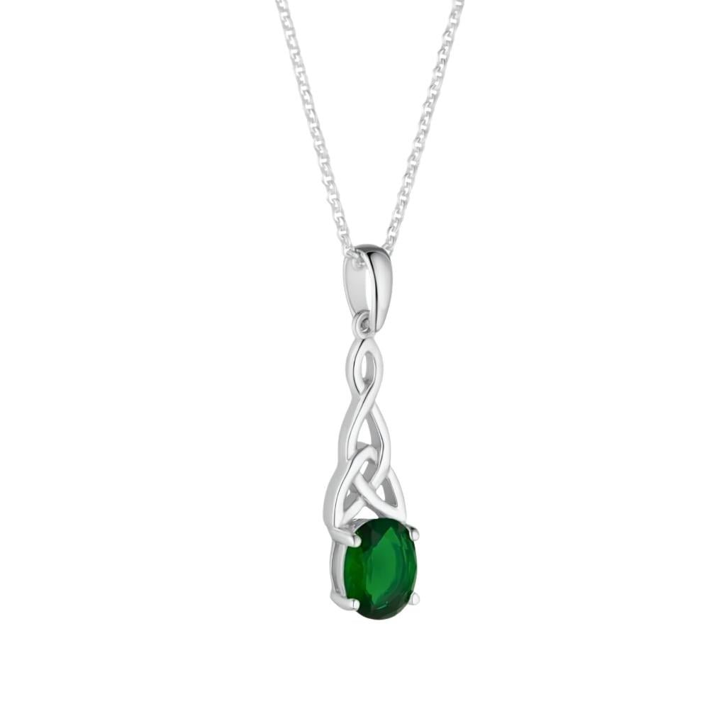 Sterling Silver Green CZ Trinity Knot Necklace