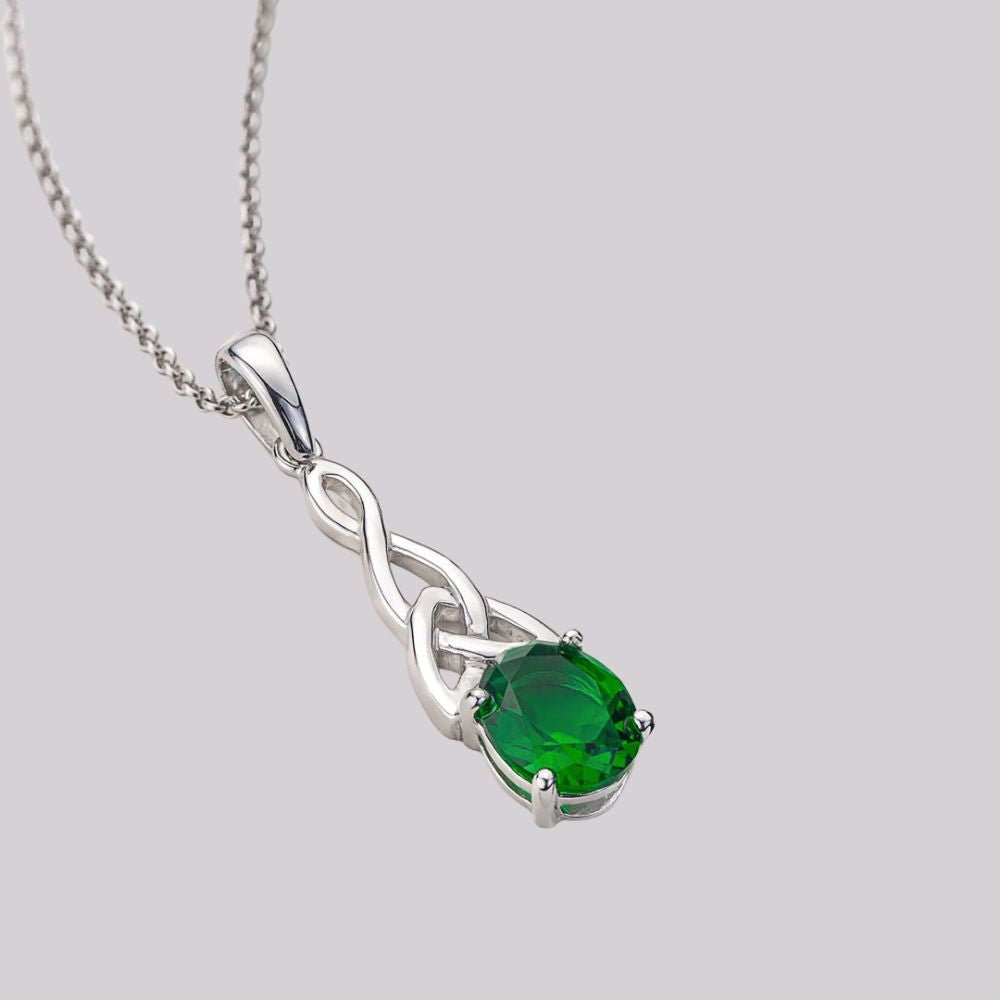Sterling Silver Green CZ Trinity Knot Necklace