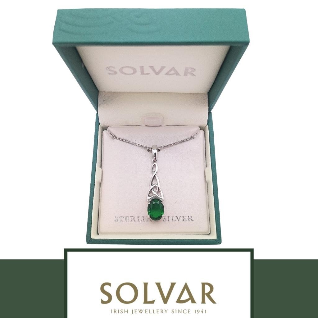 Sterling Silver Green CZ Trinity Knot Necklace