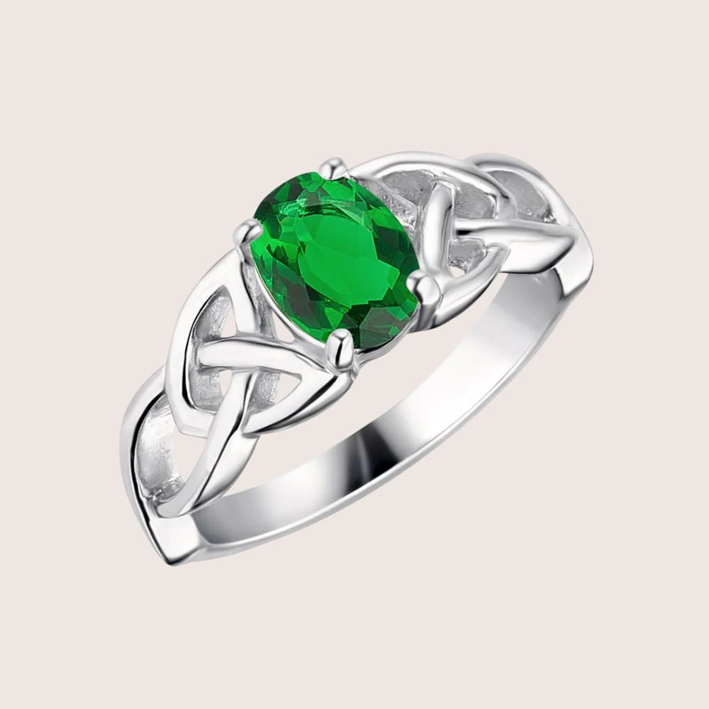 Sterling Silver Green CZ Trinity Knot Ring
