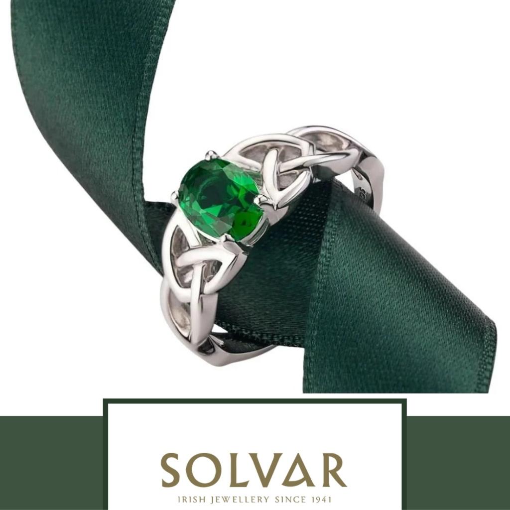 Sterling Silver Green CZ Trinity Knot Ring
