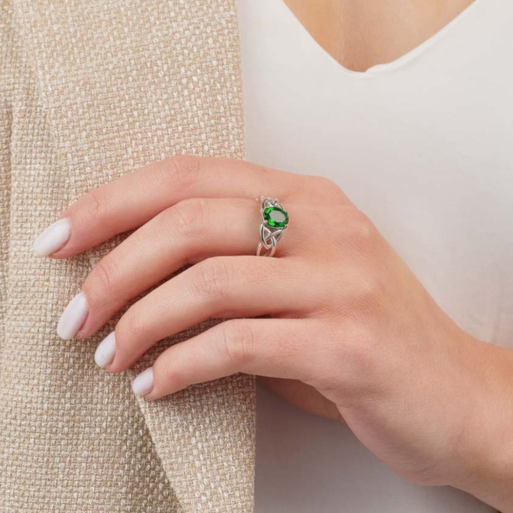 Sterling Silver Green CZ Trinity Knot Ring