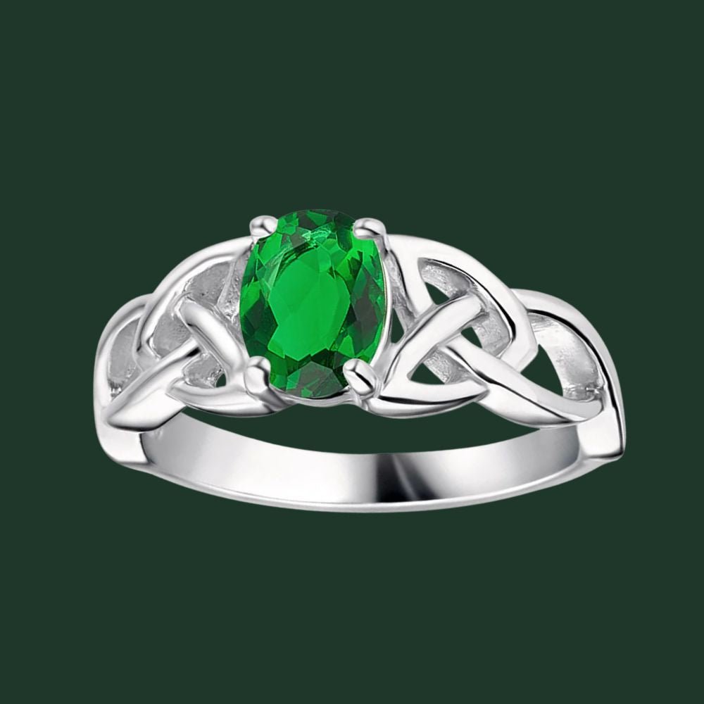 Sterling Silver Green CZ Trinity Knot Ring