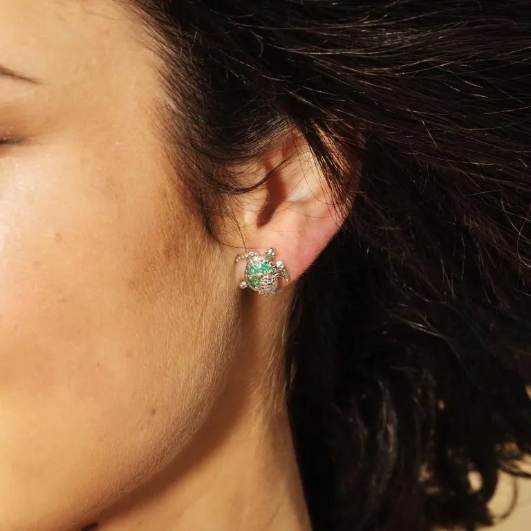 Sterling Silver Green Mother & Baby Turtle Stud Earrings - The Celtic Gift Store - Jewelry