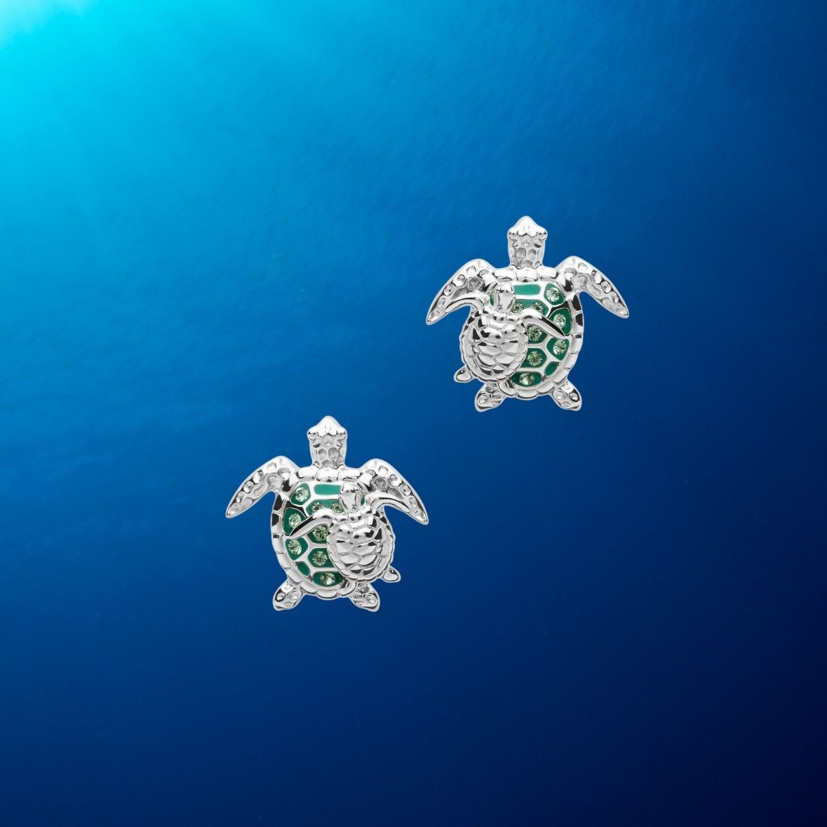 Sterling Silver Green Mother & Baby Turtle Stud Earrings - The Celtic Gift Store - Jewelry
