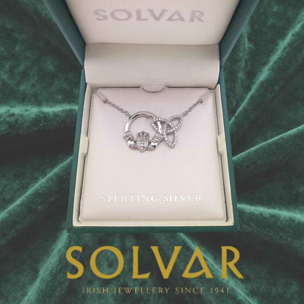 Sterling Silver Interlocking Claddagh and Trinity Knot Necklace
