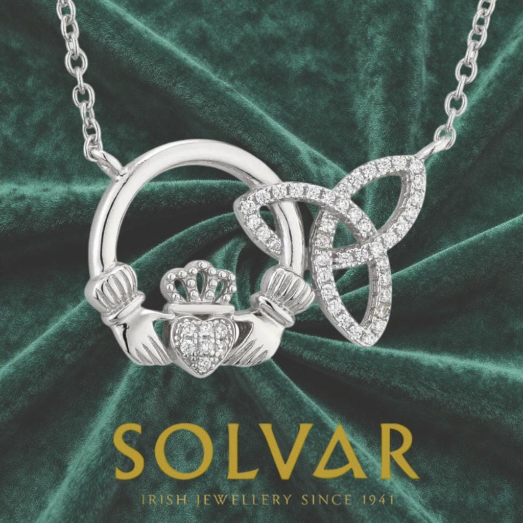 Sterling Silver Interlocking Claddagh and Trinity Knot Necklace