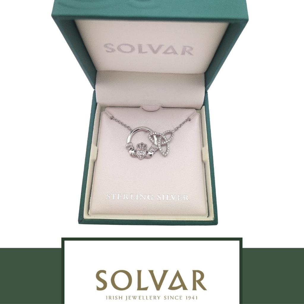 Sterling Silver Interlocking Claddagh and Trinity Knot Necklace