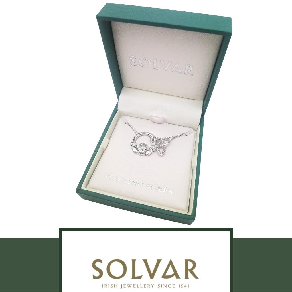 Sterling Silver Interlocking Claddagh and Trinity Knot Necklace