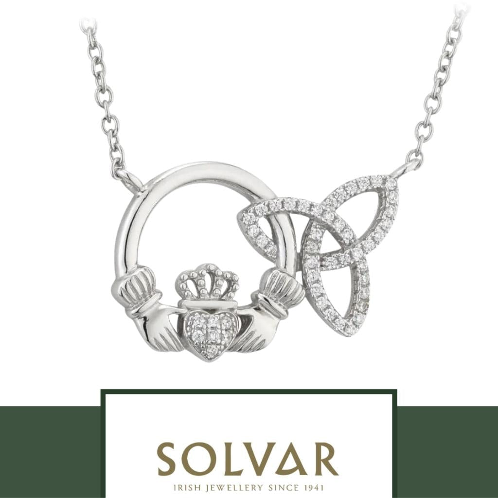 Sterling Silver Interlocking Claddagh and Trinity Knot Necklace