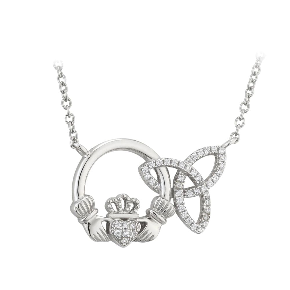 Sterling Silver Interlocking Claddagh and Trinity Knot Necklace - The Celtic Gift Store - Necklaces